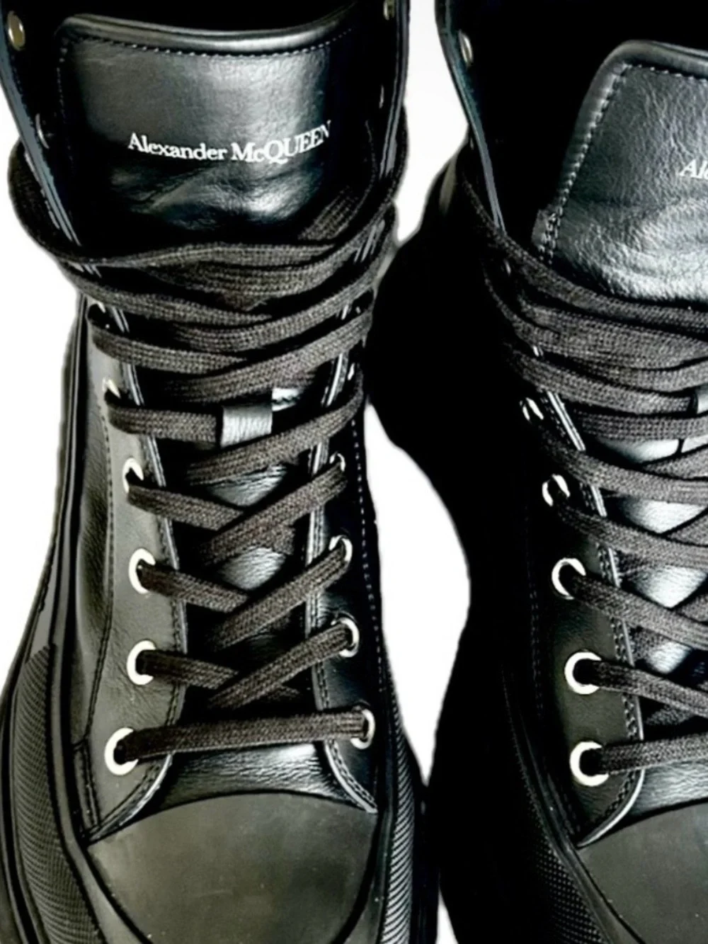 Alexander McQueen Men's black leather high-top sneakers Size11.5 Price $350